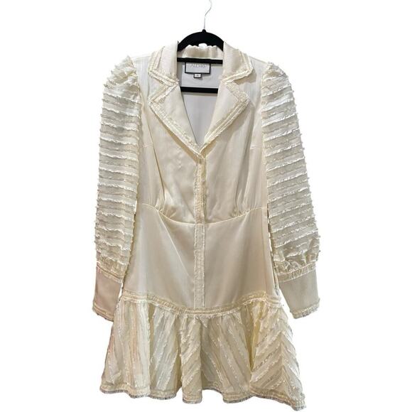 Alexis White Renita Sheer-Panel Long Sleeve Button Front Mini Dress Size Small - Picture 4 of 8